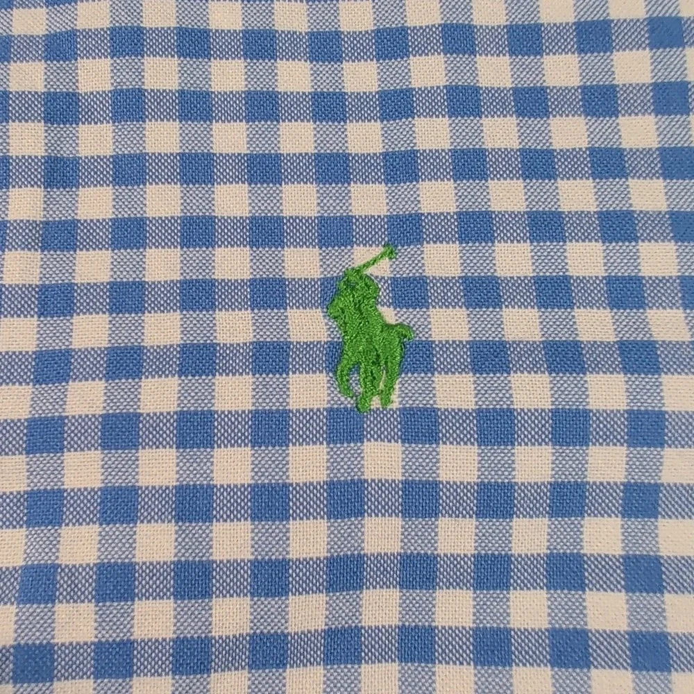 Ralph Lauren Shirt Boys Large 14-16 Blue Check Button Up Long Sleeve‎ Green Pony